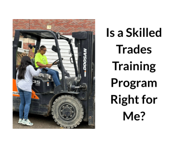 Step Up instructor showing student how to use forklift